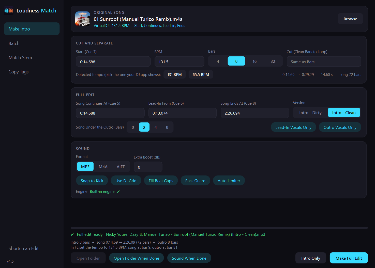 Loudness Match: the Make Intro page